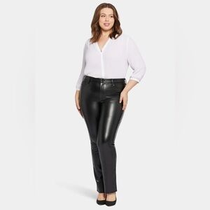 NEW NYDJ Womens Faux Leather Marilyn Straight Pants Plus Black 24W NWT